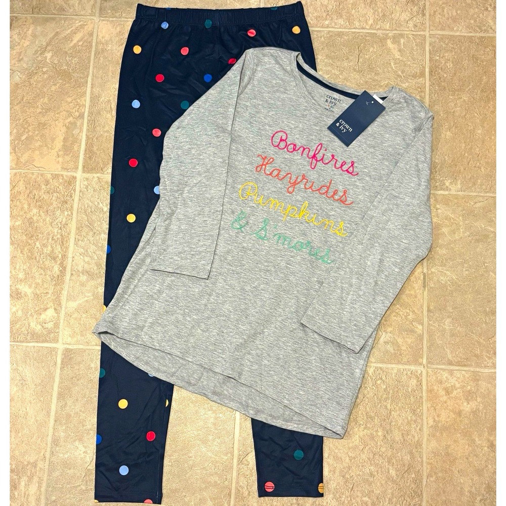 Crown & Ivy Girls XL 2pc Long Sleeve Knit Top & Polka Dot Fall Leggings Set